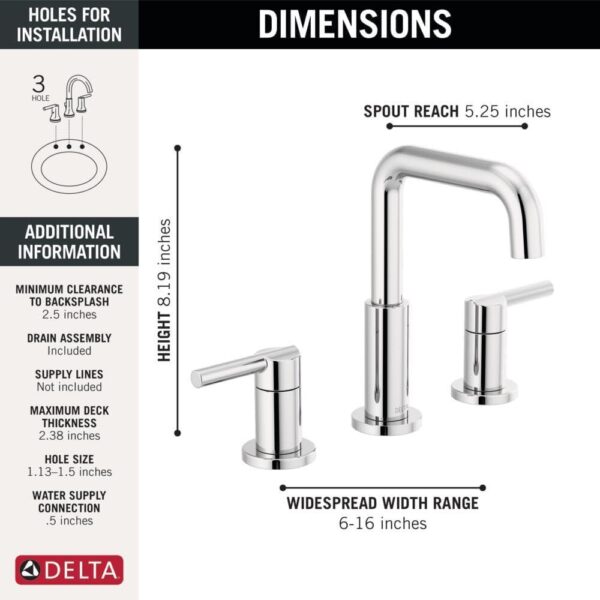 Delta Faucet Nicoli Widespread Bathroom Faucet 3 Hole, Matte Black Bathroom Faucet, 2 Handle Bathroom Faucet, Bathroom Sink Faucet, Drain Assembly, Matte Black 35849LF-BL - Image 22